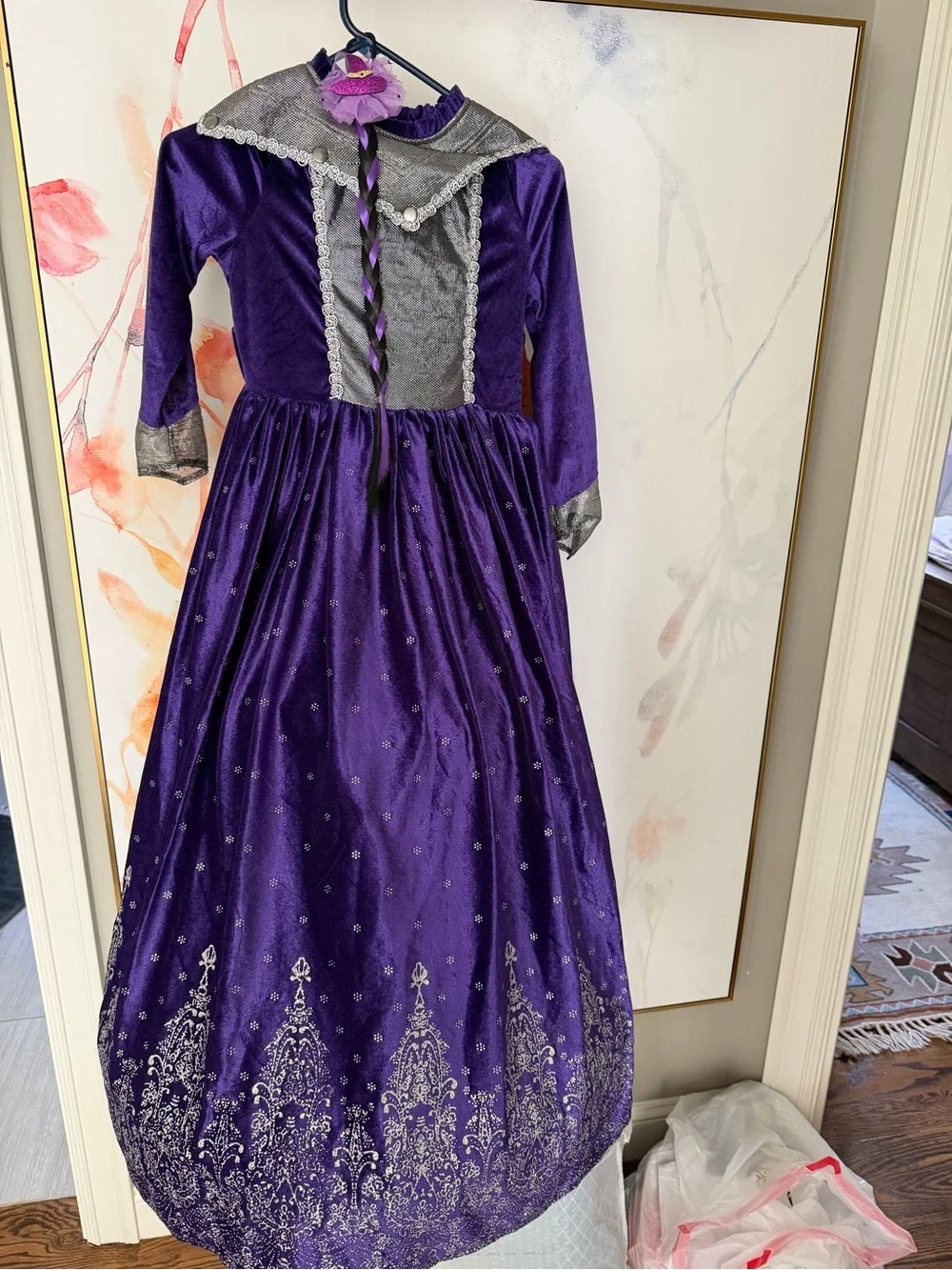 Girls' Purple Princess Halloween Costume Dress with Silver Trim